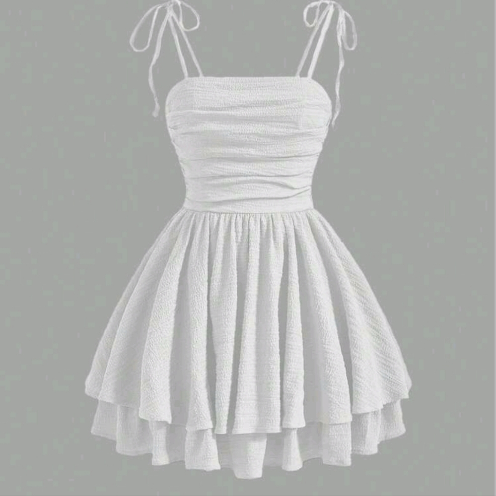 Solid Ruched Bust Tie Shoulder Cami Dress